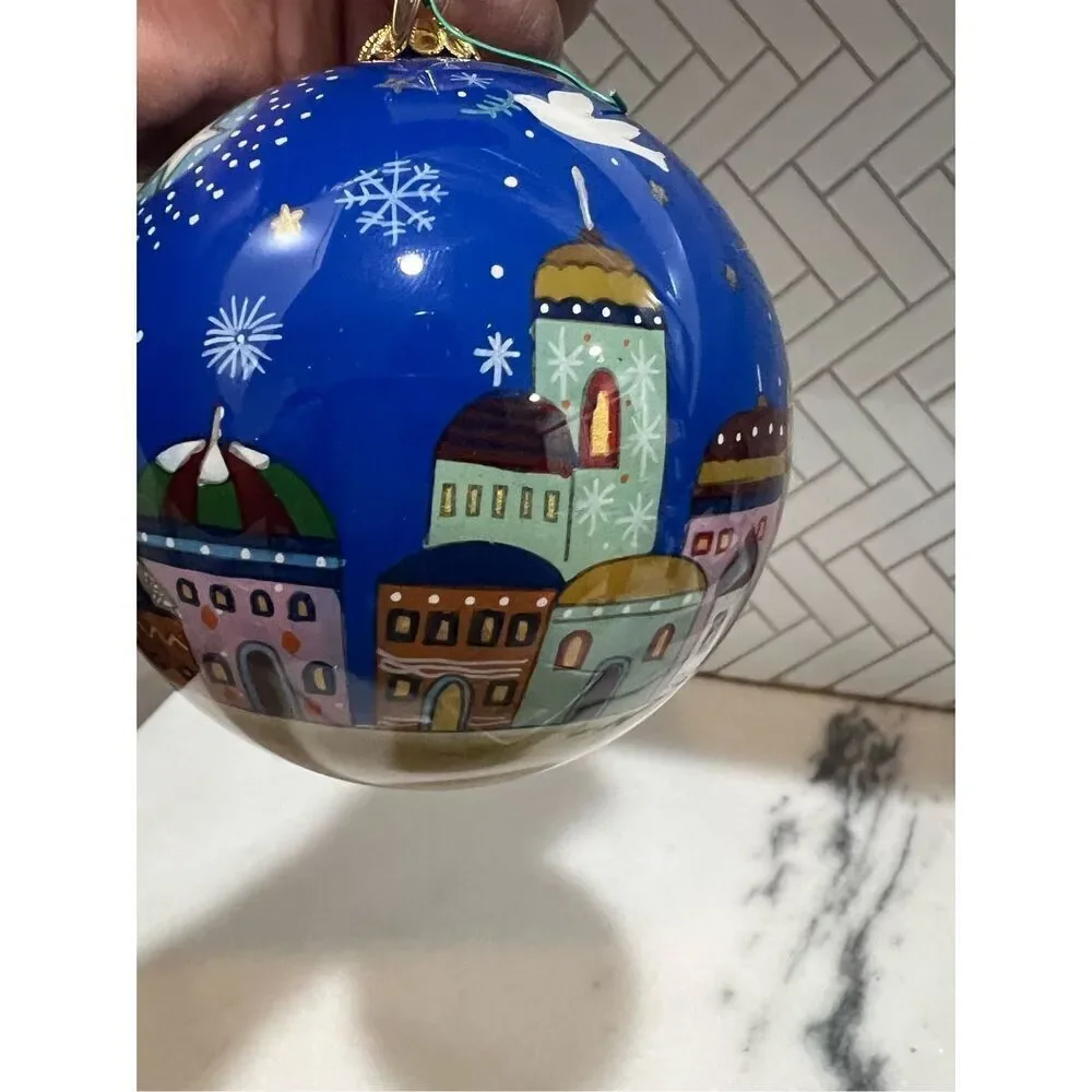 2014 Pier One Li Bien Ornament Bethlehem Reverse Hand Painted Glass Christmas